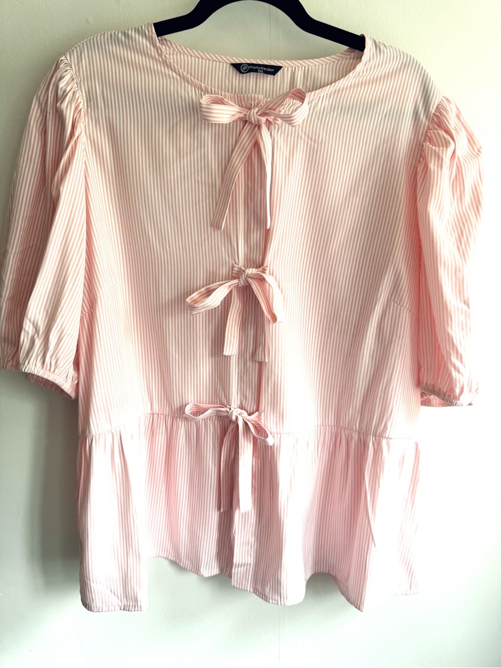 Pretty Garden Women's Light Pink Tie-Front Peplum Blouse - Casual Feminine Top